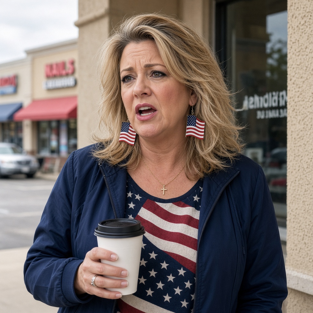 Satirical portrait of an investor outside a strip mall