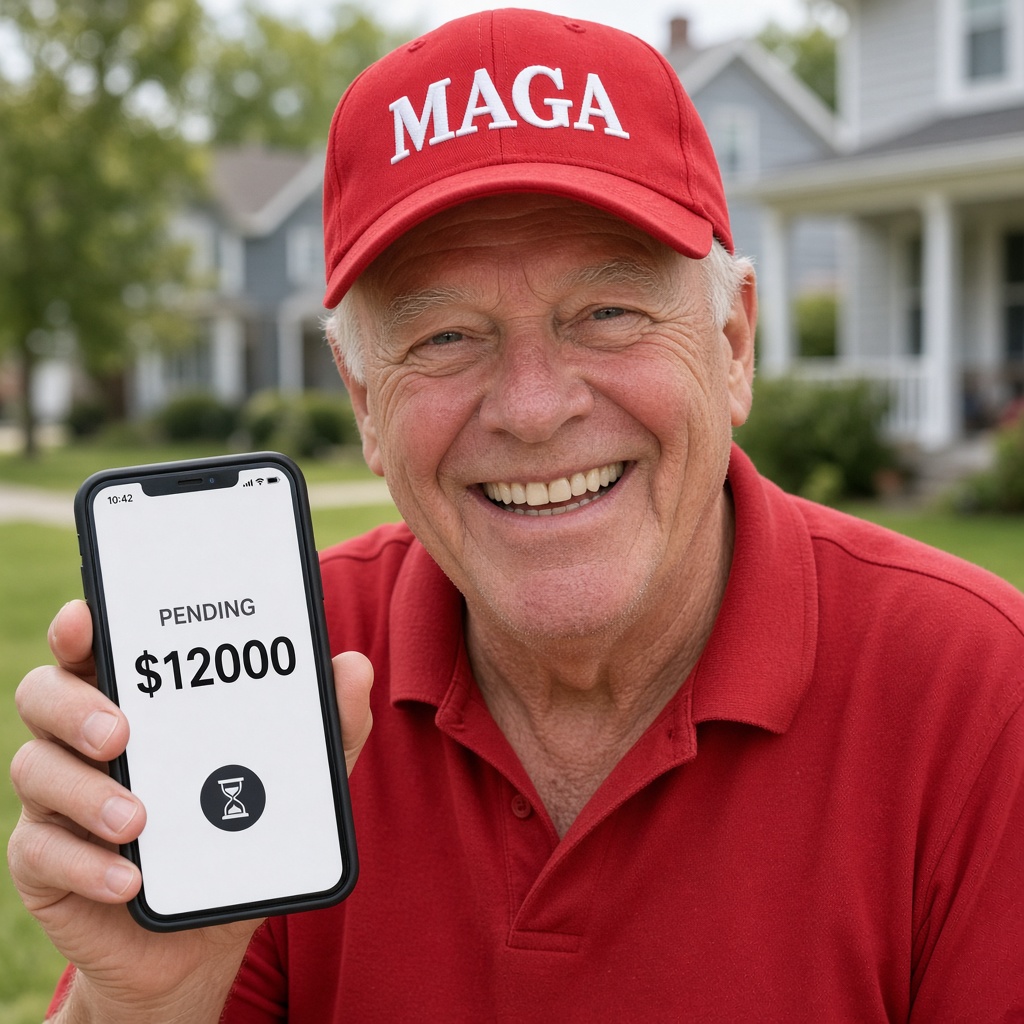 Satirical portrait of an investor in a MAGA cap